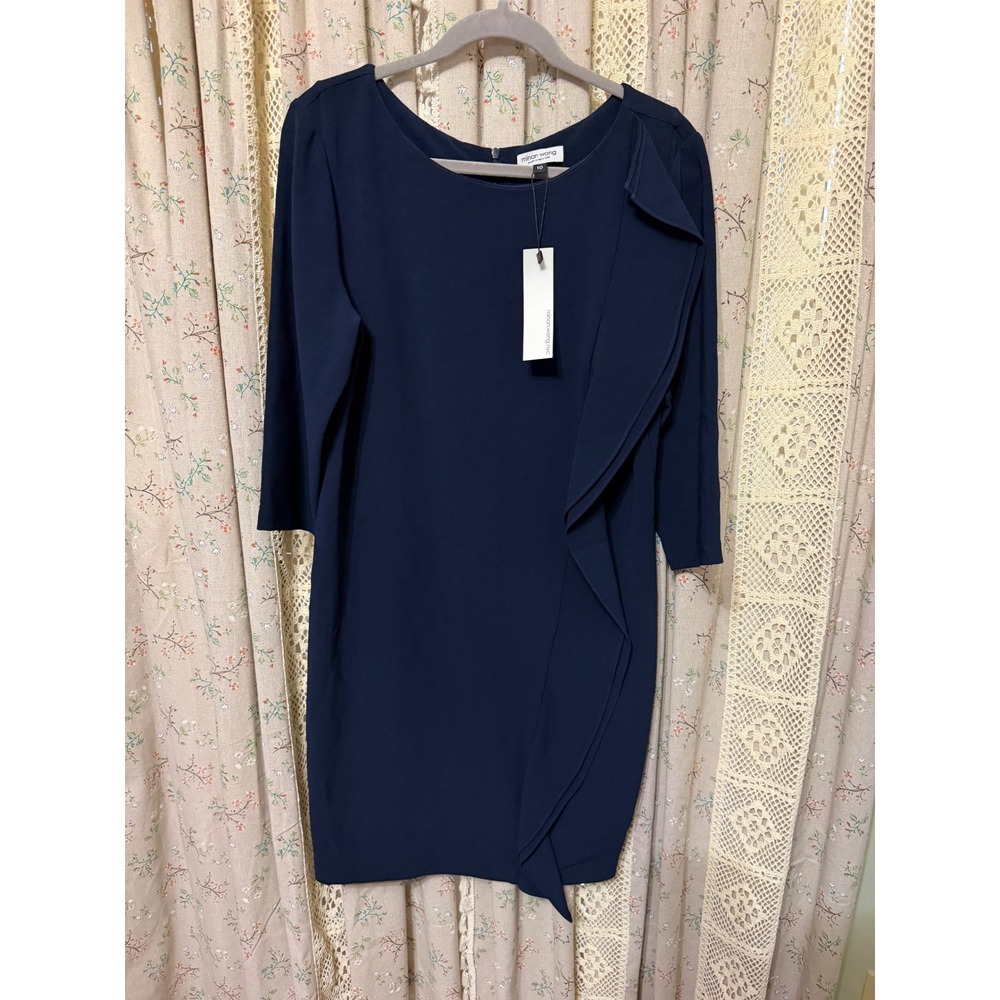 Minan Wong Cherise Navy Ruffle Sheath Dress Size 10 NWT Made in NYC